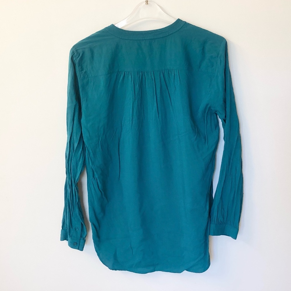 Sundance Long Sleeve Pintuck Crinkle Henley Blouse - Teal - M - Picture 5 of 7